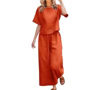 Tuta Donna Elegante Completo Casual Set Estiva Taglie Forti a Gamba Larga Pantaloni e Camicia Comodi Tute Vita Alta Larghi Manica Corta Camicia e Pantaloni Due Pezzi Completi Eleganti Comoda