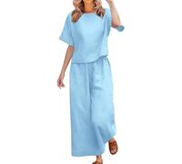 Tuta Donna Elegante Completo Casual Set Estiva Taglie Forti a Gamba Larga Pantaloni e Camicia Comodi Tute Vita Alta Larghi Manica Corta Camicia e Pantaloni Due Pezzi Completi Eleganti Comoda