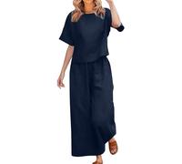 Tuta Donna Elegante Completo Casual Set Estiva Taglie Forti a Gamba Larga Pantaloni e Camicia Comodi Tute Vita Alta Larghi Manica Corta Camicia e Pantaloni Due Pezzi Completi Eleganti Comoda