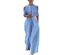 Tuta Donna Elegante Monopezzi E Tutine Da Donna Lunghe a Gamba Larga Pantaloni Abito Senza Maniche Jumpsuit Estivo Tasche Vita Alta Jumpsuit Cocktail Overall Cerimonia Con Maniche Corte