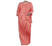 Tuta Donna Elegante Top Collo Tondo in Raso a Strati e Pantaloni Larghi Moda Serata Autunno Inverno Tessuto Lucido