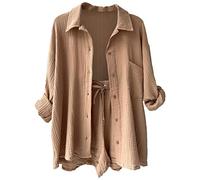 Tuta Donna Estivo Casual Completi Due Pezzi Completa Elegante Taglie Forti Cotone e Lino Leggera Casual Stampato Completo Camicia da Donna Set di Due Pezzi Camicia e Pantaloni a Maniche