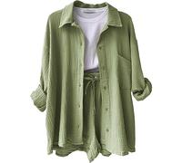 Tuta Donna Estivo Casual Completi Due Pezzi Completa Elegante Taglie Forti Cotone e Lino Leggera Casual Stampato Completo Camicia da Donna Set di Due Pezzi Camicia e Pantaloni a Maniche