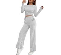 Tuta Donna in Maglia Completo Elegante 2 Pezzi Completi Palestra Donna Girocollo Completo Elegante Set Di Pantaloni a Gamba Larga E Maglione Manica Lunghi Tinta Unita Completi Tuta Set Per La Casa