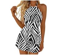 Tuta Donna Intera Tuta Intera,con Stampa Floreale Scollo a V Vita Elasticizzata Senza Maniche Ideale per Un Outfit Estivo Casual