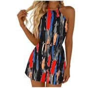 Tuta Donna Intera Tuta Intera,con Stampa Floreale Scollo a V Vita Elasticizzata Senza Maniche Ideale per Un Outfit Estivo Casual