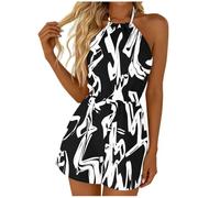 Tuta Donna Intera Tuta Intera,con Stampa Floreale Scollo a V Vita Elasticizzata Senza Maniche Ideale per Un Outfit Estivo Casual
