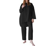 Tuta Donna Invernale - Tuta Larga Oversize Tuta Donna Due Pezzi Sportive 2 Pezzi Tute Casa Cotone Completo Palestra Felpa Vita Alta Completo Y2K a Maglia Set Oversize Casual e Morbido Streetwearl