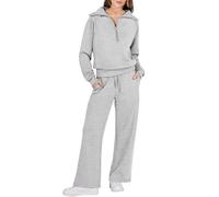 Tuta Donna Sportiva Invernale Felpa con 1/2 Zip Senza Cappuccio e Pantaloni Tuta Gamba Larga Set Due Pezzi Completo Palestra Tinta Unita Sportivo Completi Eleganti Comodo Tute da Ginnastica Completa