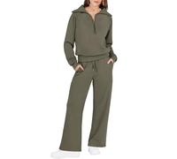 Tuta Donna Sportiva Invernale Felpa con 1/2 Zip Senza Cappuccio e Pantaloni Tuta Gamba Larga Set Due Pezzi Completo Palestra Tinta Unita Sportivo Completi Eleganti Comodo Tute da Ginnastica Completa
