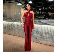 Tuta elegante con spalline sottili, senza schienale, senza maniche, con laccetti, di colore unito, scelta perfetta per le donne, adatta per feste, compleanni, vacanze al mare e eventi di moda, San Val