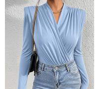 Tuta elegante da donna a maniche lunghe con arricciature e incrocio, colore unito, autunnale L,M,S,XL,XSColore unicoTessuto