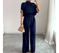 Tuta elegante da donna con maniche a pipistrello nera con bordo in pizzo dorato, design all'ultima moda, vestibilità morbida, adatta per primavera e estate L,M,S,XLTessuto