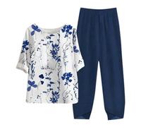 Tuta Elegante Donna con Top a Mezza Manica e Pantaloni Completo Due Pezzi Stampa Floreale Stile Casual Confortevole Primavera Estate Confortevole Fresca e Leggera per Occasioni Speciali Tuta