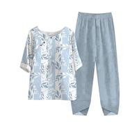 Tuta Elegante Donna con Top a Mezza Manica e Pantaloni Completo Due Pezzi Stampa Floreale Stile Casual Confortevole Primavera Estate Confortevole Fresca e Leggera per Occasioni Speciali Tuta
