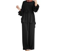 Tuta Elegante Donna Musulmana Due Pezzi, Top con Maniche a Lanterna e Pantaloni a Gamba Larga con Vita Coulisse, Set Modesto e Raffinato