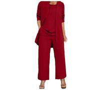Tuta Elegante Donna Tre Pezzi con Top e Pantaloni Larghi Completo Stile Chic Confortevole Donne Taglie Forti Occasioni Speciali Moderno Confortevole e Accogliente