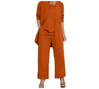 Tuta Elegante Donna Tre Pezzi con Top e Pantaloni Larghi Completo Stile Chic Confortevole Donne Taglie Forti Occasioni Speciali Moderno Confortevole e Accogliente