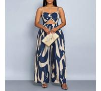 Tuta elegante e casual da donna con stampa floreale in bianco e nero, senza maniche, con laccetti, vita larga, taglie over, adatta per la primavera e l'estate 0XL,1XL,2XL,3XL,4XLstampa dappertutto,Mot