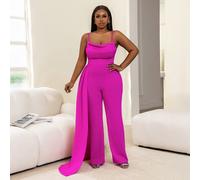 Tuta elegante e chic con sottili spalline a spaghetti, perfetta per eventi sul red carpet, feste a tema discoteca, esibizioni live e ricevimenti serali glamour L,M,S,XL,XXLTessuto in maglia