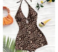 Tuta elegante e romantica con stampa leopardata retrò da donna, adatta per uscite, stile di strada, vacanze al mare, stile bohémien, adatta per appuntamenti, matrimoni, feste, chic, vacanze L,M,S,XL,X