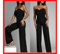 Tuta elegante intera da donna jumpsuit nera pantaloni a palazzo vestito nero