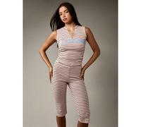 Tuta estiva a due pezzi a coste a righe, completo di pantaloni capri a vita alta e canotta senza maniche con scollo a V L,M,S,XL,XS,XXL,XXS,XXXL,XXXXLLettere,A strisceTessuto in maglia