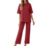 Tuta Estiva Casual Donna, Top Scollo Rotondo e Pantaloni Ampi e Fluenti, Set Comodo Leggero per le Giornate Calde le Uscite Informali