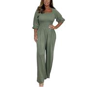 Tuta estiva da donna, a maniche lunghe, estiva, lunga, in tinta unita, leggera, traspirante, con gamba dritta, per il tempo libero, verde, XL