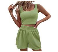 Tuta estiva da donna, due pezzi, set da 2 pezzi, canotta corta + pantaloncini, elegante abbigliamento Y2k, abbigliamento estetico, tuta sportiva, Gn2, XL