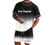 Tuta estiva da uomo, 2 pezzi, da jogging, con stampa da lettera, con maglietta oversize e pantaloni corti, taglie grandi, per il tempo libero, hawaiani, spiaggia, vacanze