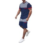 Tuta estiva da uomo, 2 pezzi, da jogging, per il tempo libero, per la casa, comoda, maglietta e pantaloni corti, set casual, tuta corta, in due pezzi, per la vita di tutti i giorni, Blu marino, XL