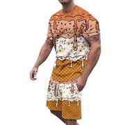 Tuta estiva da uomo con fodera a compressione, 2 in 1, costume da bagno per spiaggia, rave, abbigliamento quotidiano, Arancione, 5XL