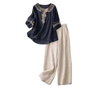 Tuta Estiva Donna Elegante Curvy Completo Due Pezzi Camicia e Pantaloni Completa Gamba Larga Taglie Forti Tute Complete Casual Comoda Completi Estivi Eleganti Larghi Set Estive Tinta Unita 2025