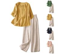 Tuta Estiva Donna Elegante Curvy Completo Due Pezzi Camicia e Pantaloni Completa Gamba Larga Taglie Forti Tute Complete Casual Comoda Completi Estivi Eleganti Larghi Set Estive Tinta Unita 2025