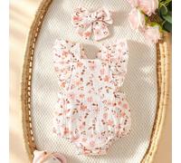 Tuta estiva senza maniche casual e semplice con stampa floreale per neonati, adatta per il tempo libero o per lo shopping all'aperto 6-9M,0-1M,1-3M,3-6MPianteTessuto