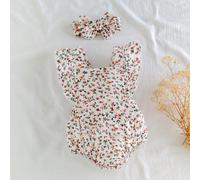 Tuta estiva senza maniche casual semplice con stampa floreale per neonati, adatta per il tempo libero o per lo shopping all'aperto 6-9M,9-12M,0-1M,1-3M,3-6MFrutta & verdura,stampa dappertuttoTessuto