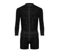 Tuta Estiva Uomo - Completo Casual Uomo Estivo Trasparente 2 Pezzi Camicia A Maniche Lunghe E Pantaloncini Completino A Rete Vuota Per Casa Leggeri Traspiranti Confortevole Set Per Spiaggia Vacanza