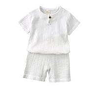 Tuta Estivo Bambino Cotone e Lino Coordinato Leggero Tuta Estivo Elastico In Vita Girocollo Set Di Vestiti Comodi Morbido T Shirt Manica Corta E Pantaloncini Elegante Unisex Abbigliamento Da Spiaggia