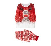 Tuta familiare con stampa natalizia, maniche lunghe, girocollo e velluto (Mama) per bambini set di vestiti per ragazzi estivi, Colore: rosso, L