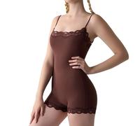 Tuta Fluo Donna Sexy Lace Square Neck Bodysuit Sleeveless Tummy Leotard Bodysuit Going Out Tank Top Basic Shirts Pigiama Renna Adulto, marrone, L