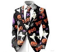 Tuta Giacca Uomo di Halloween Blazer con un solo bottone Blazer Uomo Casual Slim Fit Giacca Vintage Festa di Halloween con Tasche Stampa Horror, B nero, M
