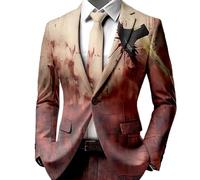 Tuta Giacca Uomo di Halloween Blazer con un solo bottone Blazer Uomo Casual Slim Fit Giacca Vintage Festa di Halloween con Tasche Stampa Horror, G Rosso, L