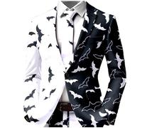 Tuta Giacca Uomo di Halloween Blazer con un solo bottone Blazer Uomo Casual Slim Fit Giacca Vintage Festa di Halloween con Tasche Stampa Horror, A nero, L