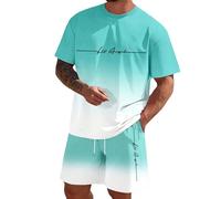 Tuta Ginnastica Uomo Leggera, Completi Estivi Uomo Due Pezzi Tute Maschile Maglia E Pantaloncino con Tasche Laterali Set Completa Taglio Regolare Traspiranti Leggeri Beach Summer Holiday