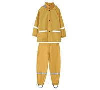 Tuta impermeabile per bambini, impermeabile e pantaloni impermeabili, set da 2 pezzi, giacca antipioggia riutilizzabile e pantaloni antipioggia con cappuccio antivento con striscia riflettente, giallo