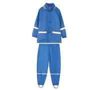 Tuta impermeabile per bambini, impermeabile e pantaloni impermeabili, set da 2 pezzi, giacca antipioggia riutilizzabile e pantaloni antipioggia con cappuccio antivento con striscia riflettente blu