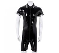 Tuta In Faux Patent Leather Crotchless PVC Bodysuit Con Zip Per Club