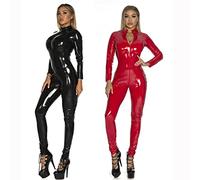 Tuta in Lattice Sexy Erotica in PVC con Doppia Cerniera per Sesso Donna Seno Che espone con Apertura sul Cavallo Catsuit in Pelle Lingerie