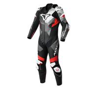 Macna Ignite Tuta in pelle da moto monopezzo traforata, nero-bianco-rosso, taglia 46 per maschi